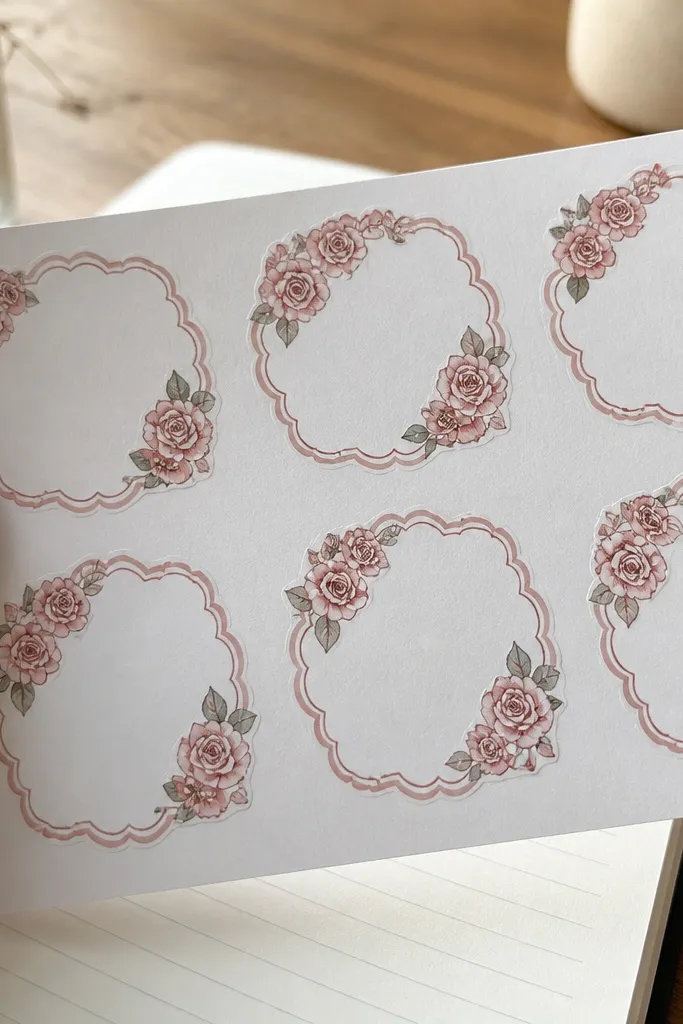 Blush pink roses inside a scalloped vintage frame