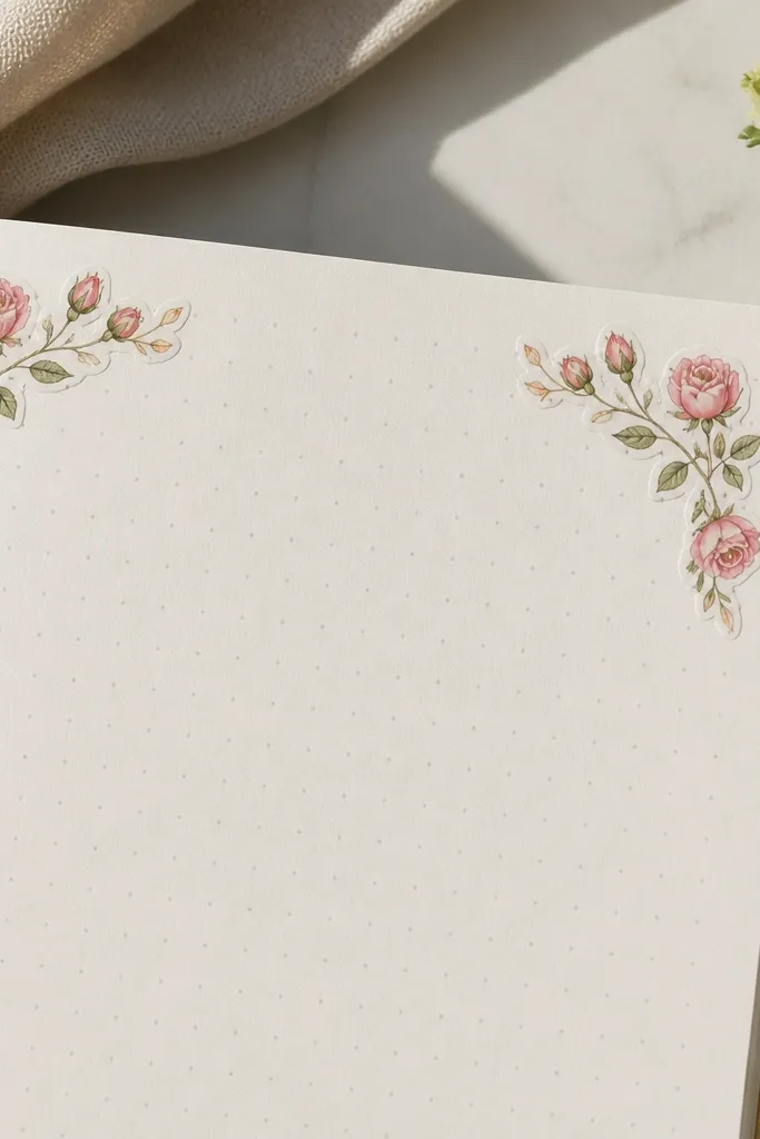 Pink rosebud corners arranged like a frame on a white border