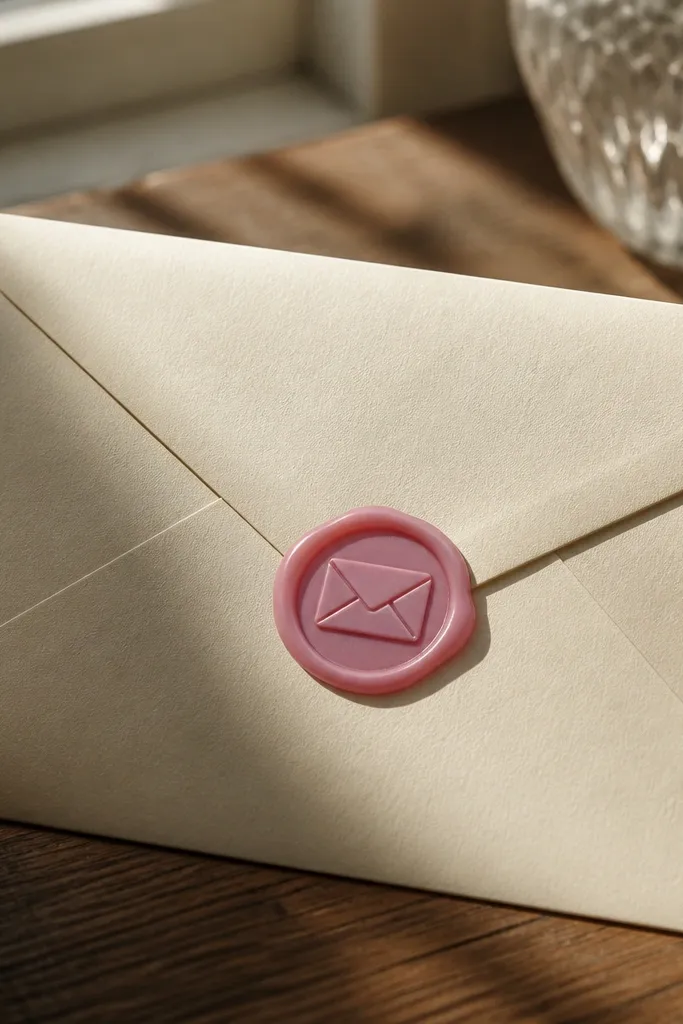 Pink envelope seal stamp with a wax-like look