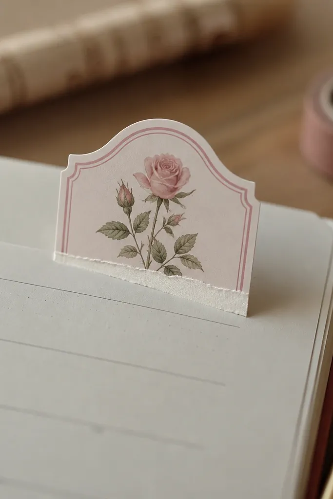 Pink rose label with a tear-off strip style