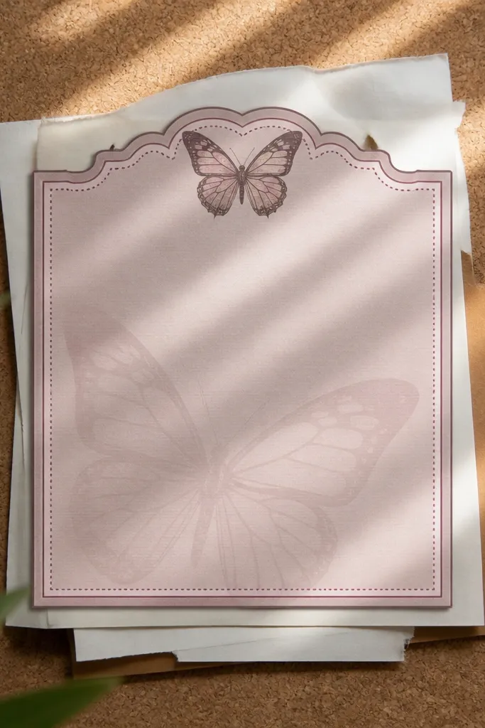 Pink butterfly with a notice-style border