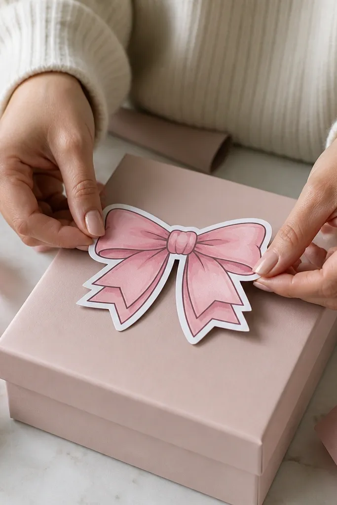 Pink ribbon bow with a subtle shadow-like outline
