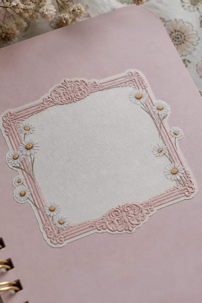 Pink tiny daisies inside a thin antique frame