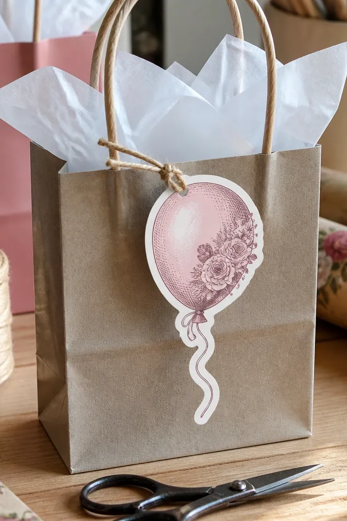 Pink vintage balloon with a tag label border