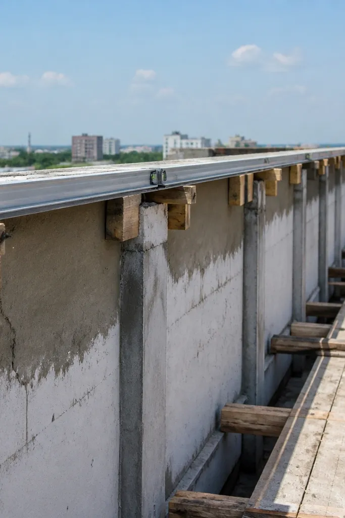 Compound wall top edge with straight coping line across panels