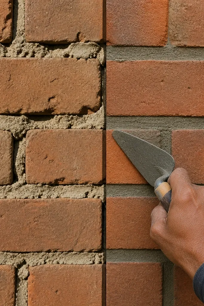 Compound wall masonry with solid mortar joints and no crumbly gaps