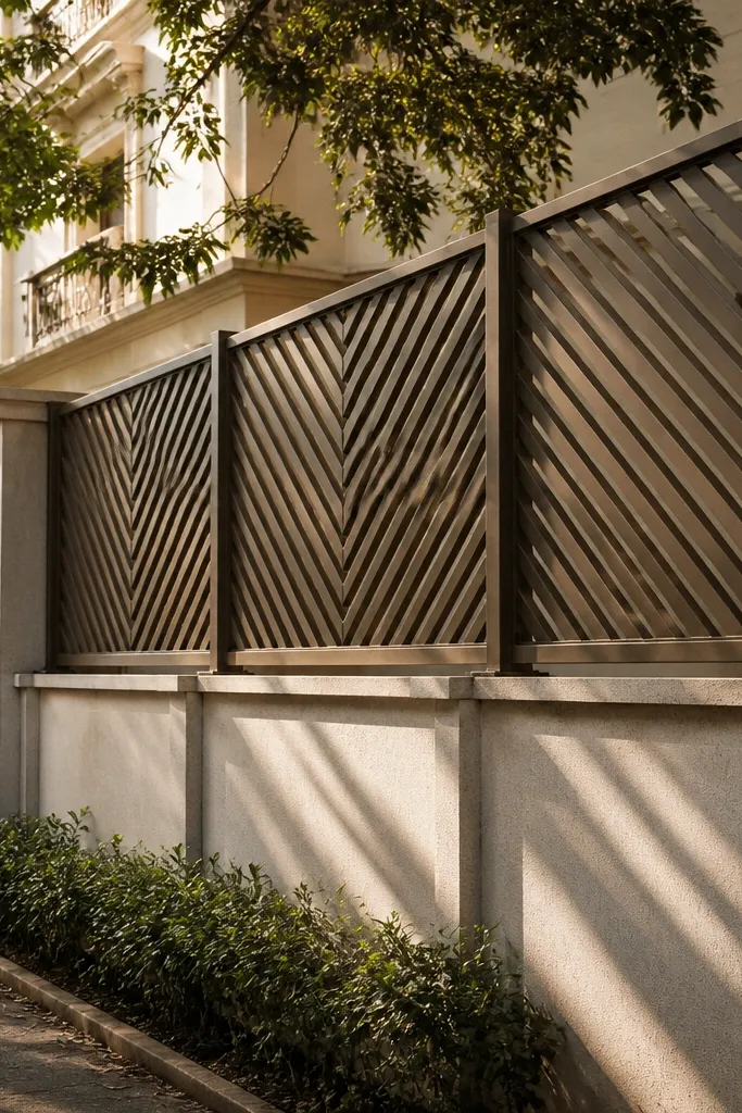 Metal grill with diagonal chevrons in a black frame