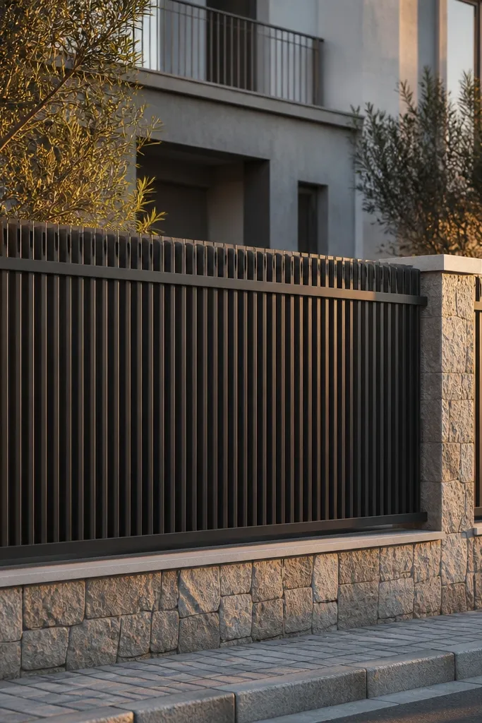 Black grill with vertical bars and a decorative top crown rail