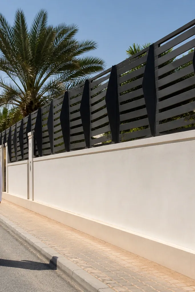 Black grill made of staggered wedges creating horizontal slits