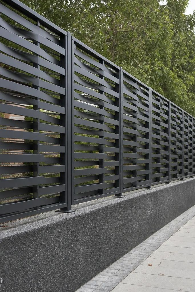 Black grill with ladder-like vertical bars and offset rungs