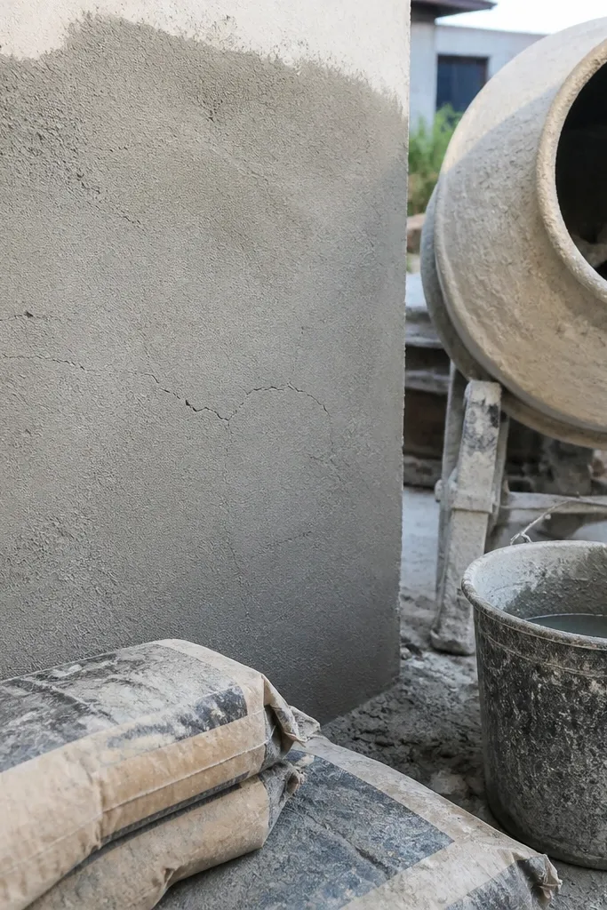 Cracked concrete with honeycombing and uneven surface texture