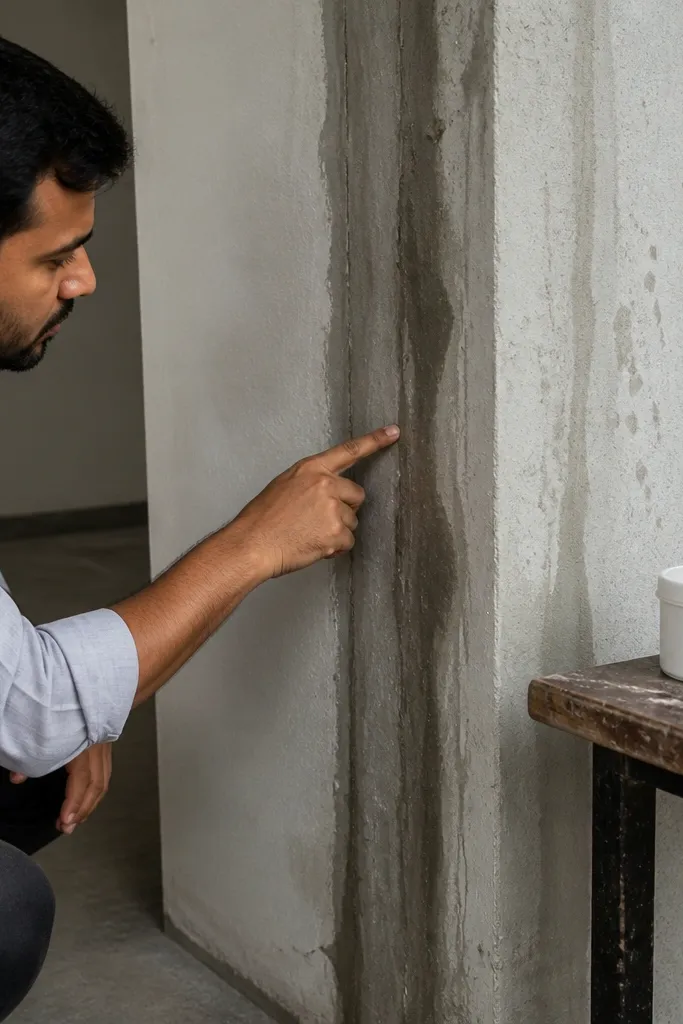 Cracked seal line between RCC pillar and masonry infill
