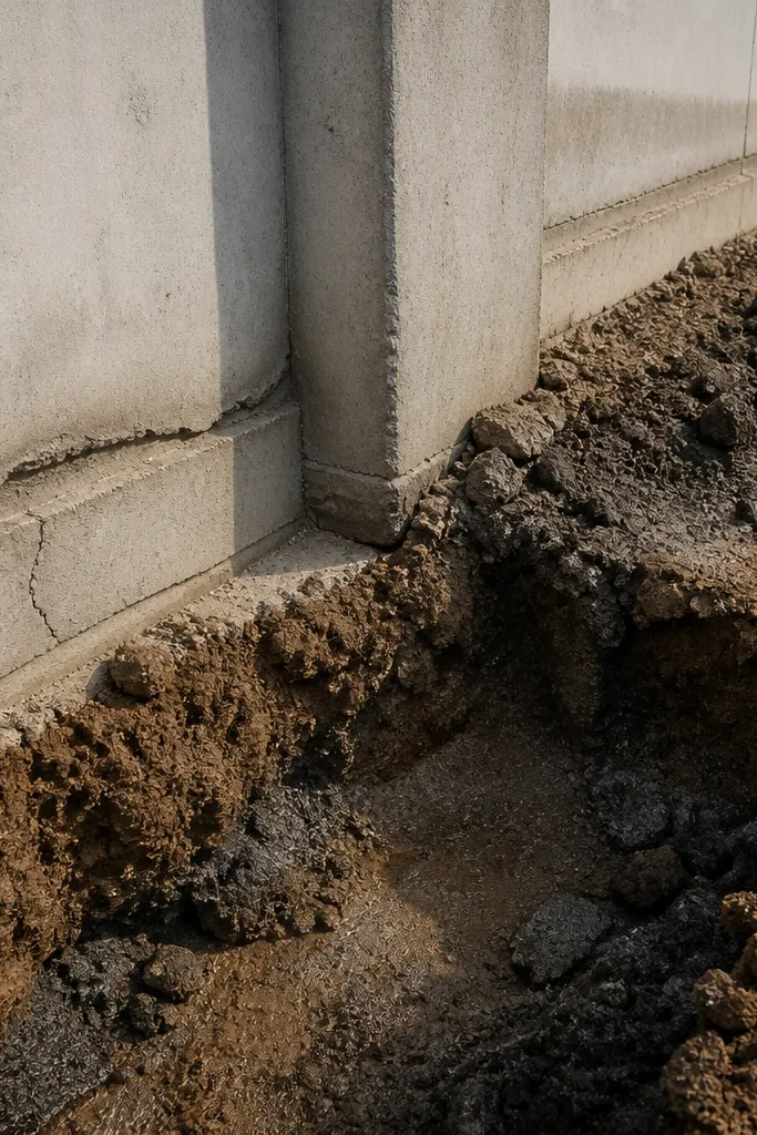Cracked footing edge with disturbed backfill and voids