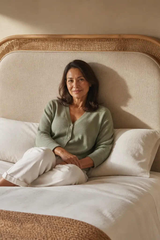 Rattan framed headboard with a padded upholstered center