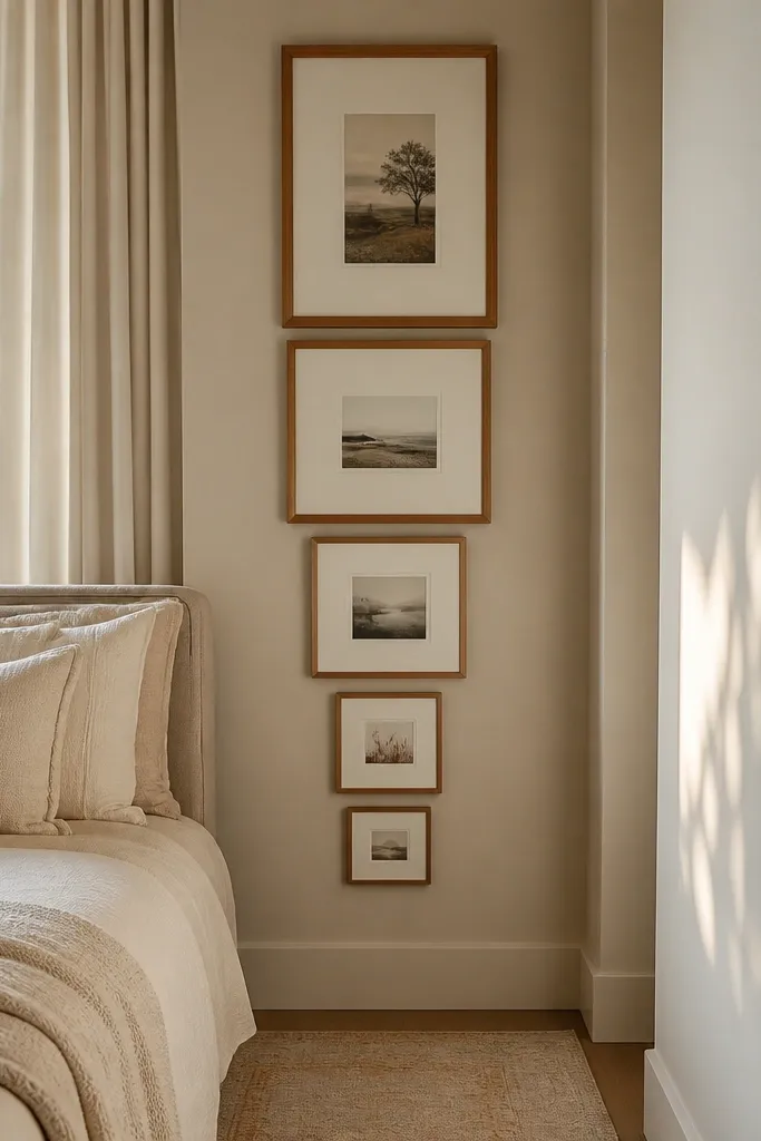 Five portrait frames stacked vertically with cream mats
