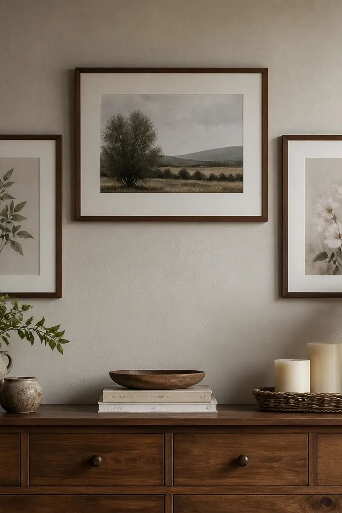 Three frames arranged like a triangle with a larger center print