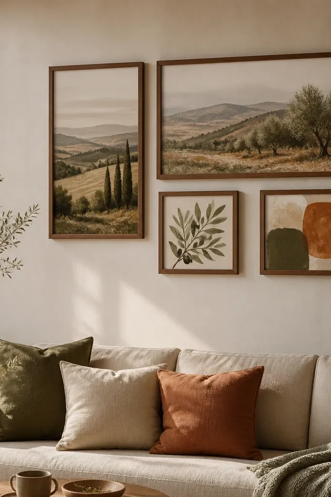 Five mixed-size frames arranged irregularly with consistent gap spacing