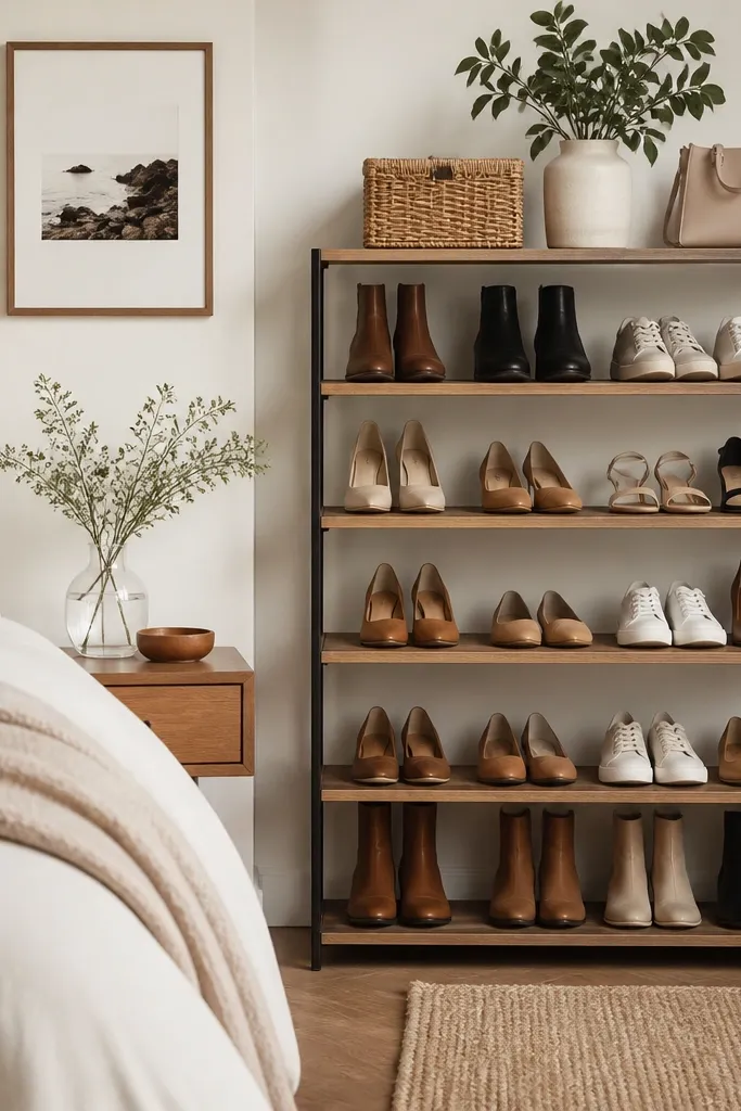 Cozy bedroom shoe rack ideas