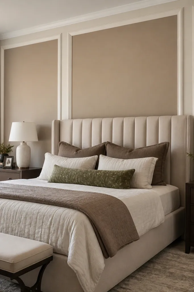Tall framed panels with one vertical divider and a chair rail around mid-height