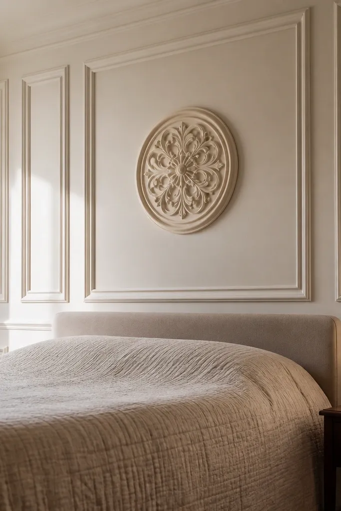 French-style wainscoting panels with a centered decorative medallion