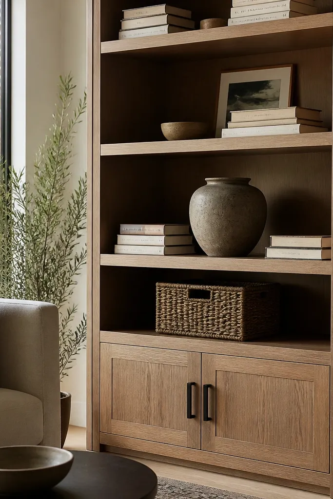 Cozy Built-In Shelf Decorating Ideas for Living Room