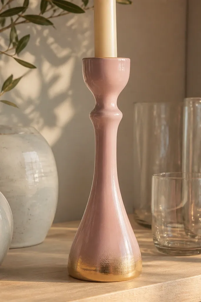 Soft pink candle with metallic gold fade along the bottom edge