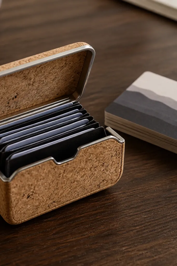 Brown cork Altoids wallet with clean card slot dividers inside