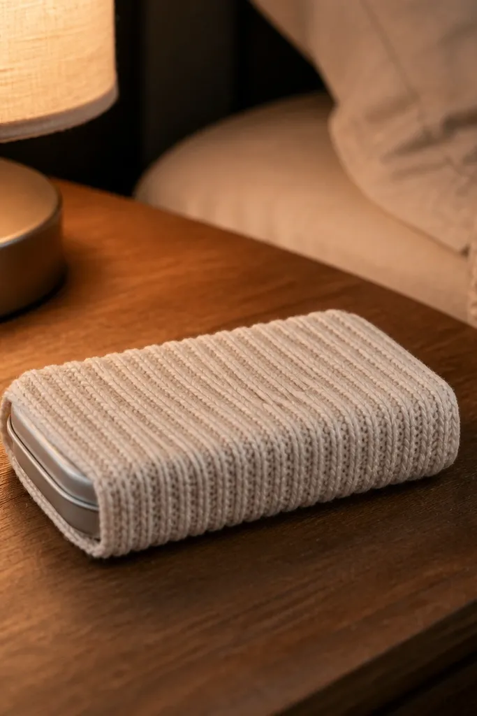 Gray knit fabric Altoids wallet with a neat folded facing at the seam