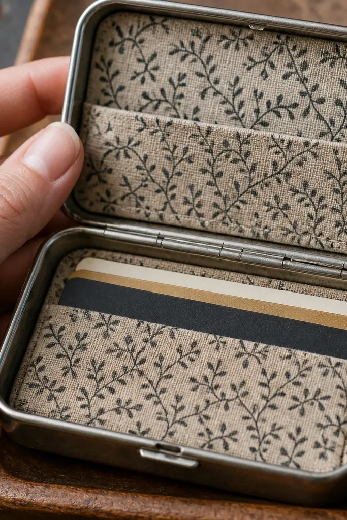 Brown fabric pocket Altoids wallet with sealed edges and warm waxy finish