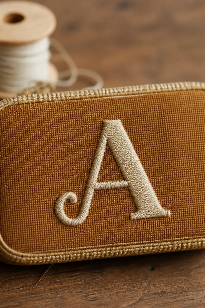 Canvas Altoids wallet with embroidered initial and a clean ledge made from zipper tape