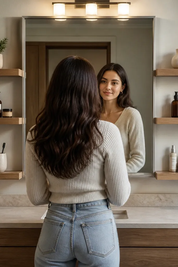 Slim mirror with integrated floating shelves on both sides