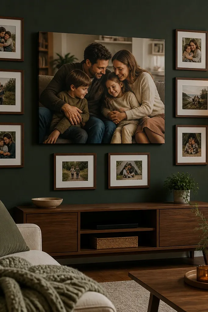 A large center canvas with smaller frames around it