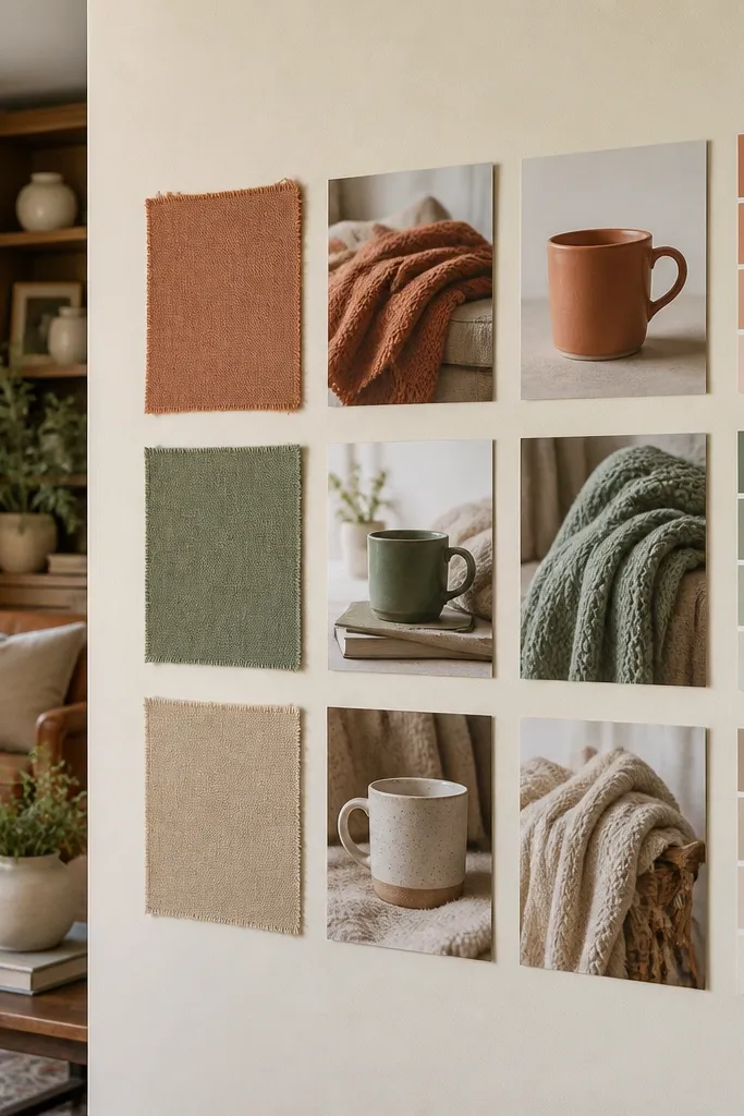 Color-blocked wall with squares in blocks of warm tones