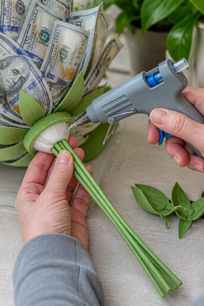 Hidden hot glue spots only at foam contact points, with no glue on bill fronts