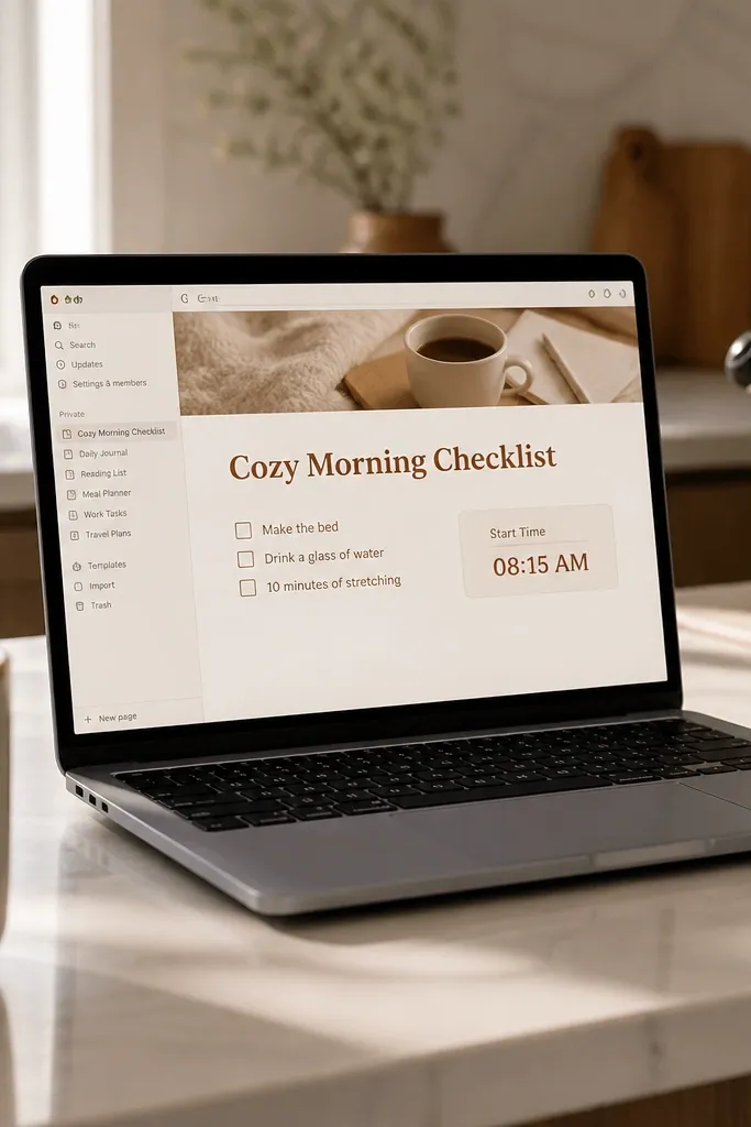 Morning checklist with start time and three tasks for the day