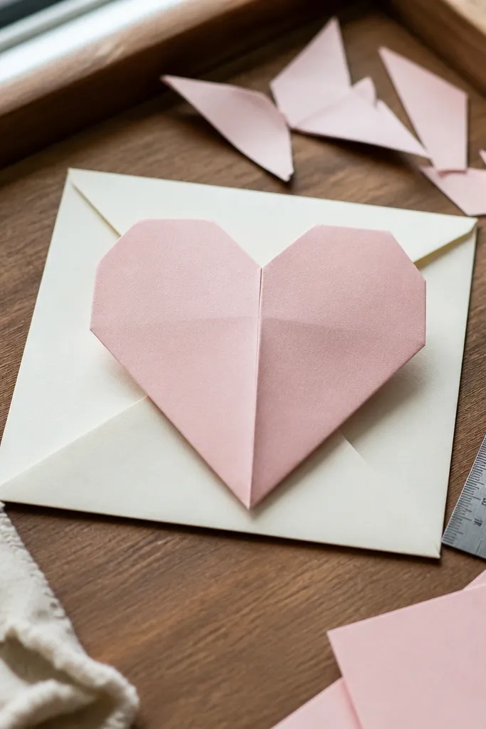 Simple folded paper heart with two pointed top lobes