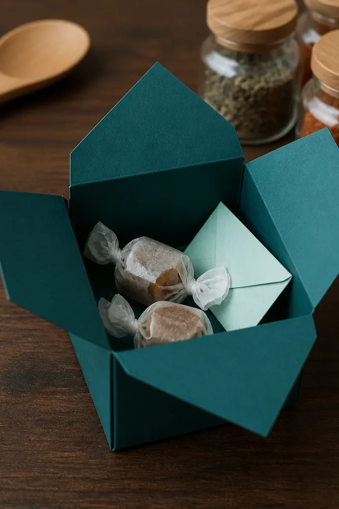 Small square paper box with folded sides and a lid