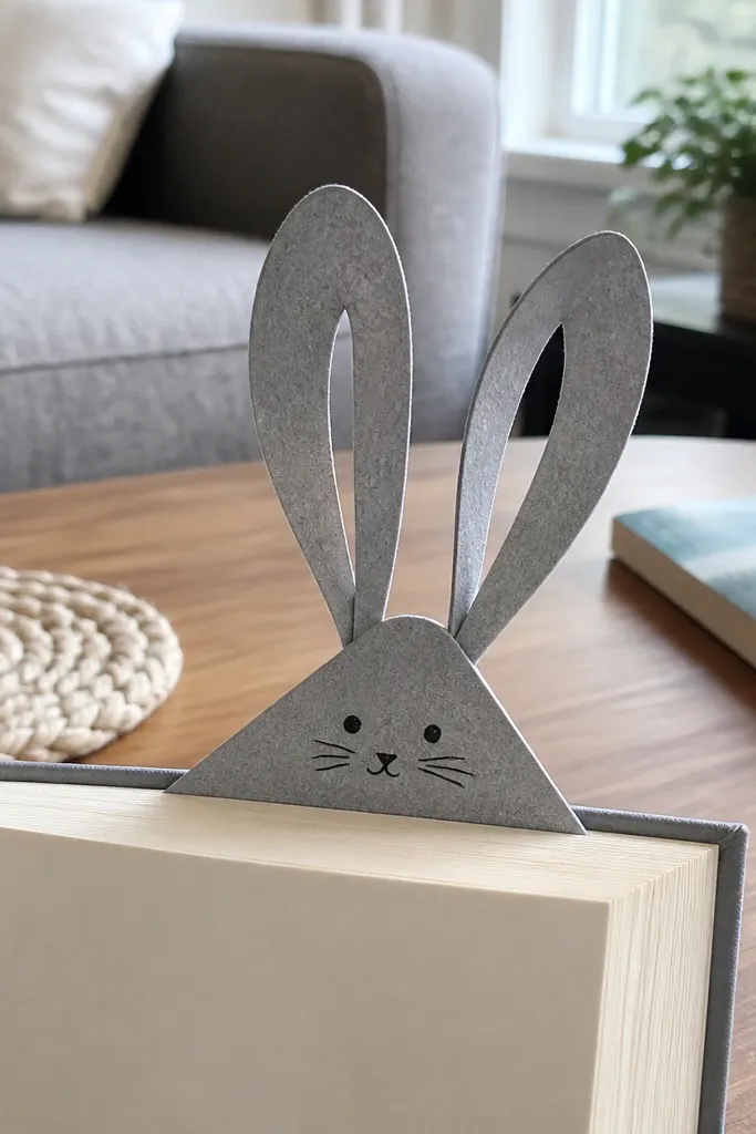 Bookmark shape with two bunny ear points and a simple face