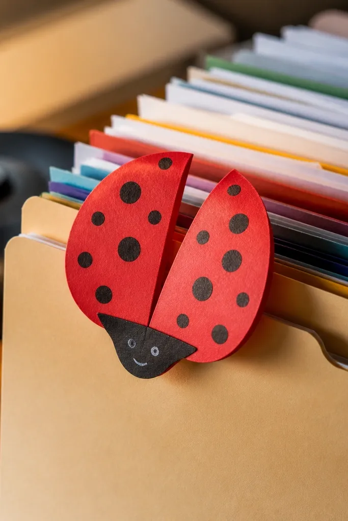 Folded paper ladybug with two wings and a small clip attachment
