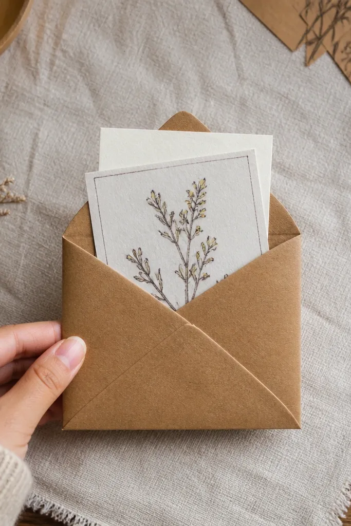 Folded paper envelope with a flap that closes