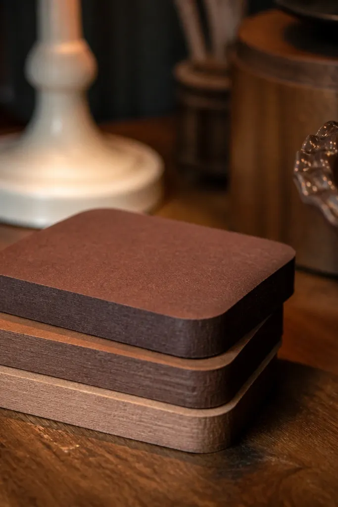 Paper brownie squares stacked with a darker fudge edge