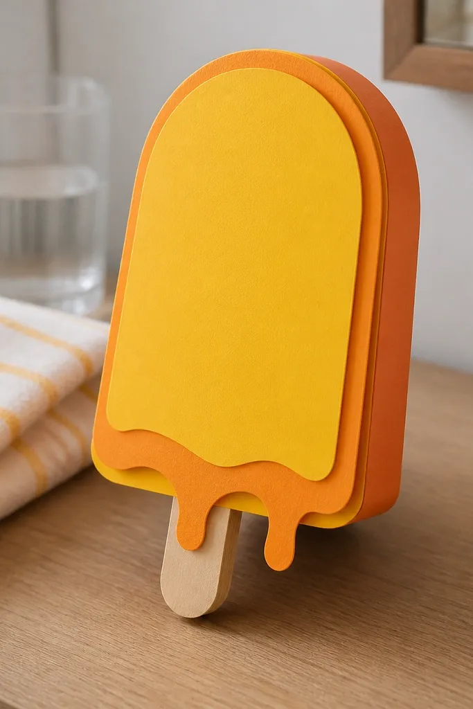 Paper mango popsicle with layered yellow-orange drip shading