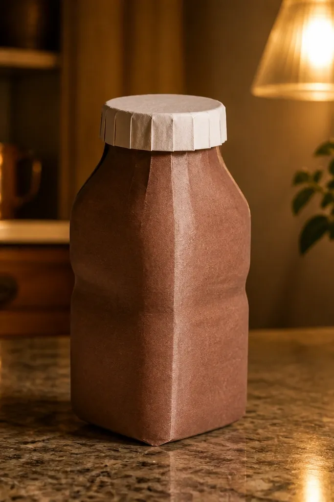 Paper chocolate milk bottle with a foamy top and small label