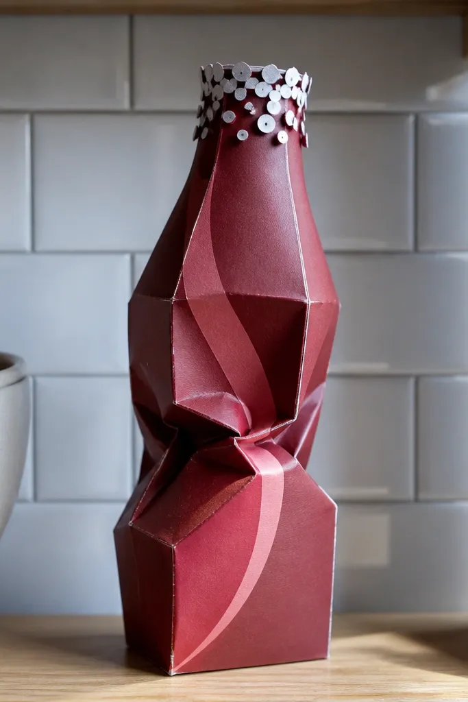 Paper cherry soda bottle with red bubbles and a foam cap