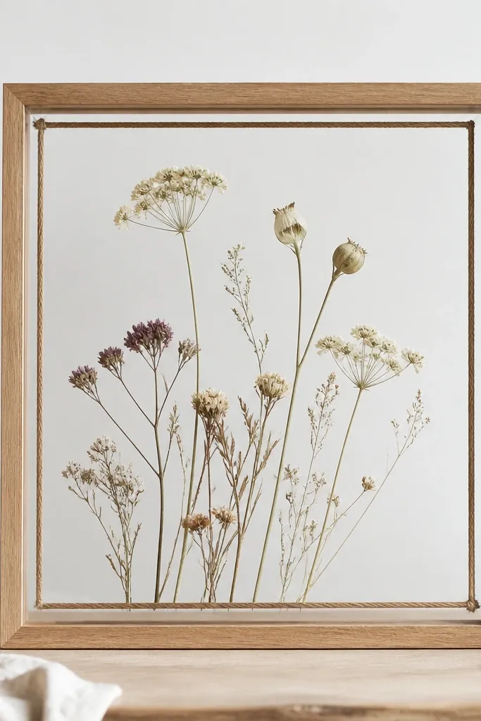 A natural wood frame wrapped with thin twine around the inner border. The resin is fully clear, making the twine look like it's suspended under glass.