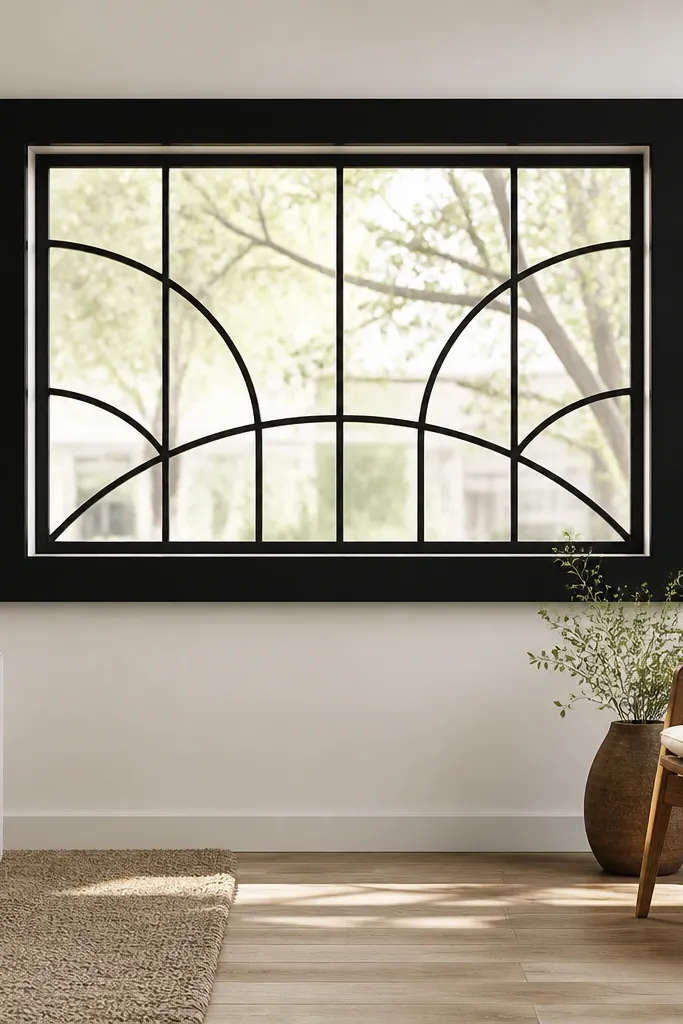 Matte black grill with a picture-frame border around a simple grid