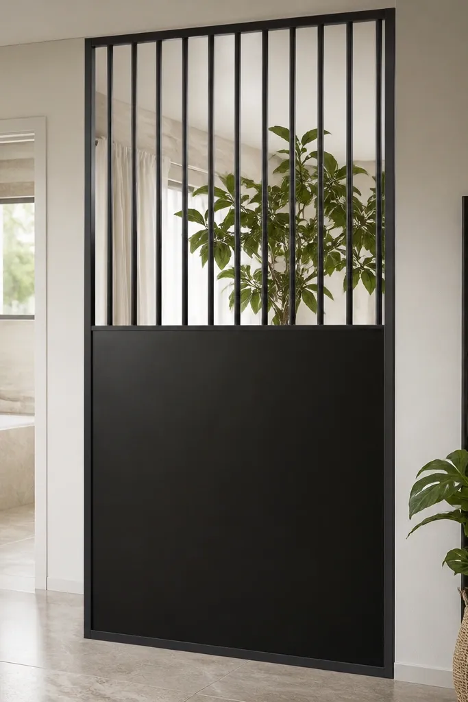 Matte black grill with vertical bars and a solid bottom privacy panel