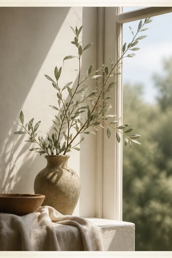 A cream border with small pressed leaf silhouettes along the sides. The leaves look faint and slightly yellowed, with thin veins visible in light brown.