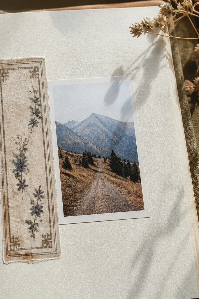 A narrow worn border sticker for photos with muted ink accents