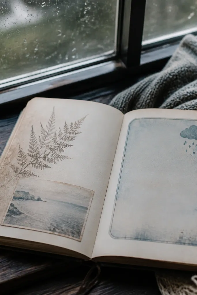 Tiny postcard-style sticker with a faded landscape and postage markings